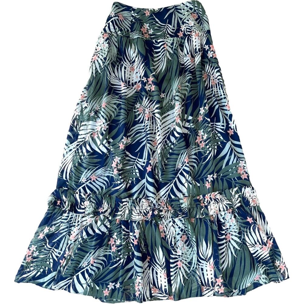 NWOT Walter Baker Blue Green Tropical Print Tiered Ruffled Maxi Fits Size Small